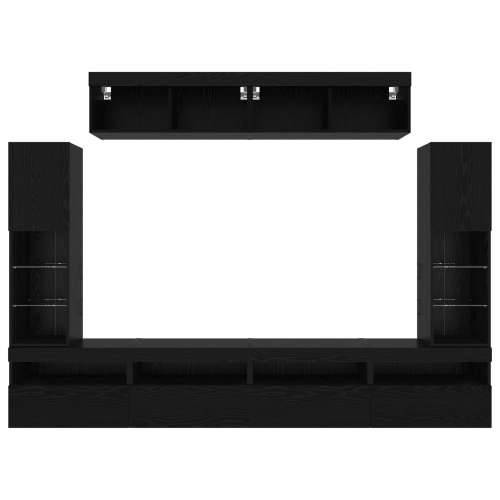 8 komada TV zidne jedinice s LED Crni hrast konstruirano drvo Cijena