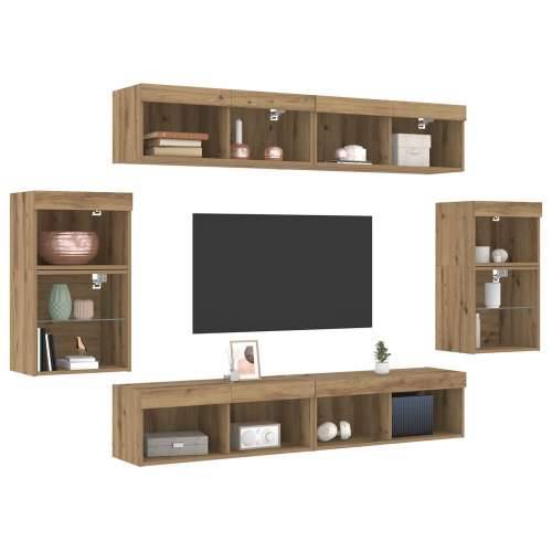 set od 8 TV jedinica na zidu s LED rasvjetom od umjetničkog hrasta Cijena