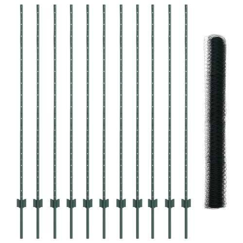Set traka za ograde 11 kom U-kanal Zelena 160 cm Čelik, Šesterokutna ograda Zelena 1.6x25 m Čelik Cijena