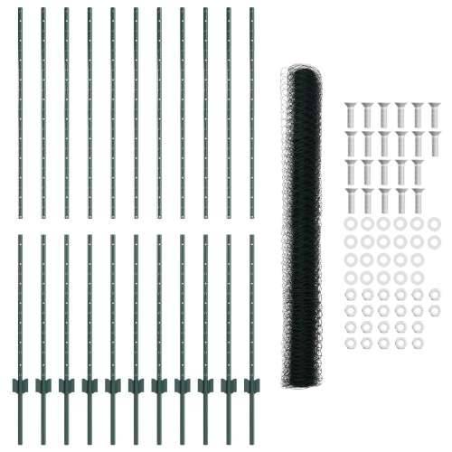 Set traka za ograde 11 kom U-kanal Zelena 160 cm Čelik, Šesterokutna ograda Zelena 1.6x25 m Čelik Cijena