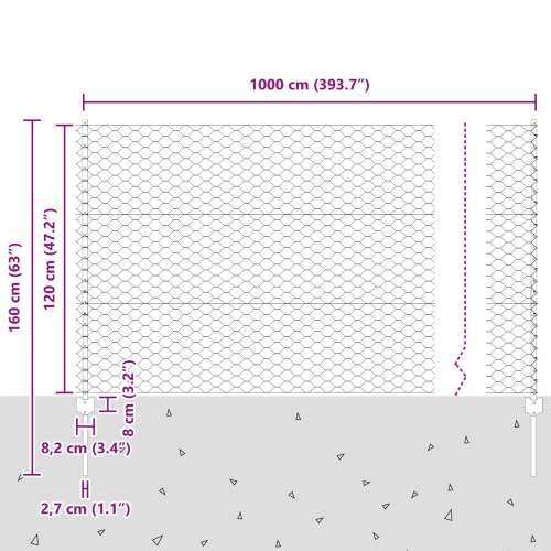 Ograde postova 10 kom U-kanal 120 cm pocinčani čelik, Hexagonalna ograda 1.2x10 m pocinčani čelik Cijena