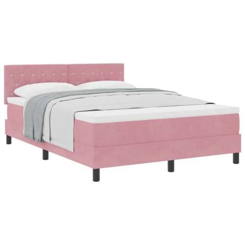 Box Spring Krevet s Madracem Ružičasta 140x190 cm Baršun Cijena