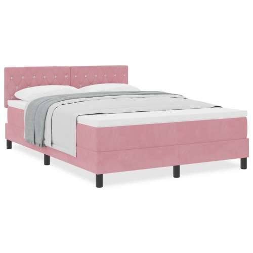 Box Spring Krevet s Madracem Ružičasta 140x190 cm Baršun Cijena