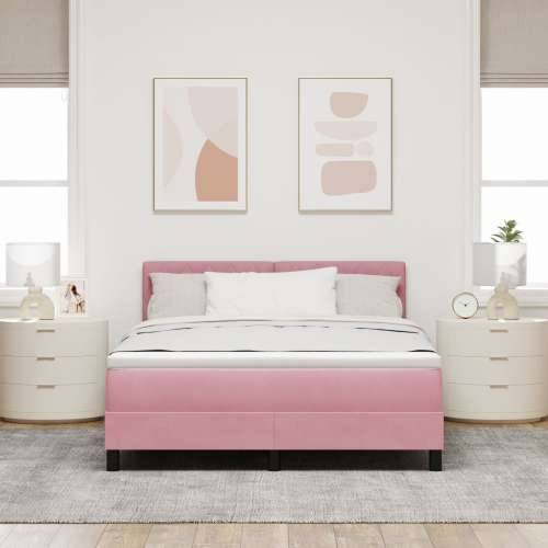 Box Spring Krevet s Madracem Ružičasta 140x190 cm Baršun Cijena
