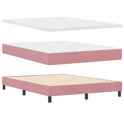 Box Spring Krevet s Madracem Ružičasta 140x190 cm Baršun Cijena