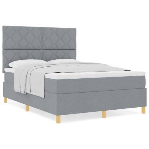 Box Spring krevet s madracem svjetlosiva 140x200 cm tkanina Cijena