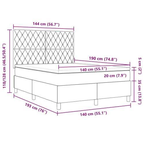 Kutna Postelja s Madracem Tamno Plava 140x190 cm Baršun Cijena