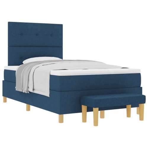 Box Spring Krevet s Madracem i Klupom Plava 120x200 cm Tkanina Cijena