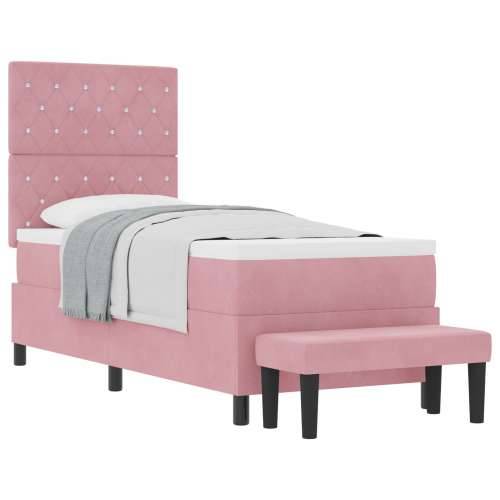 Box Spring Krevet s Madracem i Klupom Ružičasti 80x200 cm Baršun Cijena