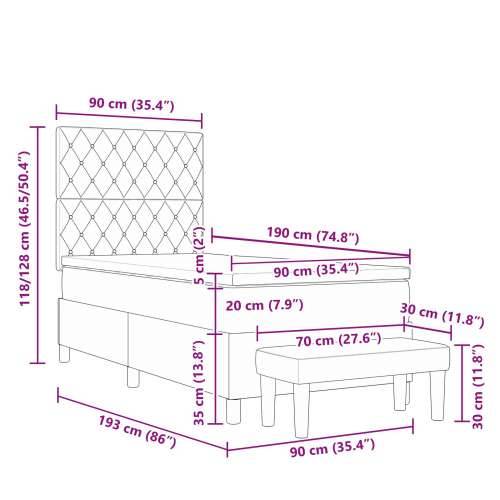 Krevet s oprugama s madracem & klupom Crna 90x190 cm Baršun Cijena