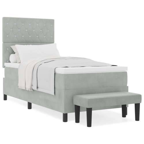 Box Spring Krevet s Madracem & Klupom Svijetlo Siva 100x200 cm Pliš Cijena