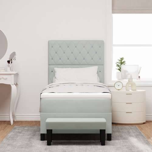 Box Spring Krevet s Madracem & Klupom Svijetlo Siva 100x200 cm Pliš Cijena