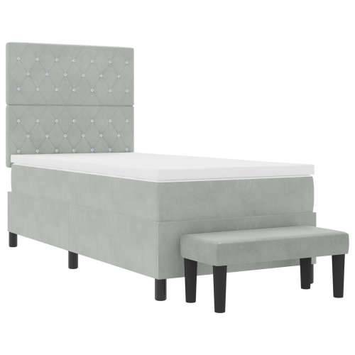 Box Spring Krevet s Madracem & Klupom Svijetlo Siva 100x200 cm Pliš Cijena