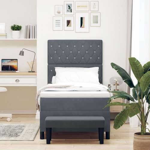 Box Spring Krevet s Madracem & Klupom Tamnosivi 100x200 cm Baršun Cijena