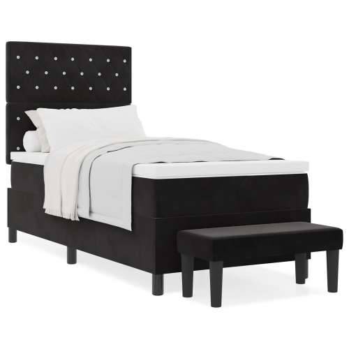 Box Spring Krevet s Madracem & Klupom Crna 100x200 cm Baršun Cijena