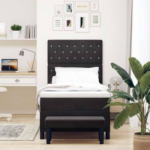 Box Spring Krevet s Madracem & Klupom Crna 100x200 cm Baršun Cijena