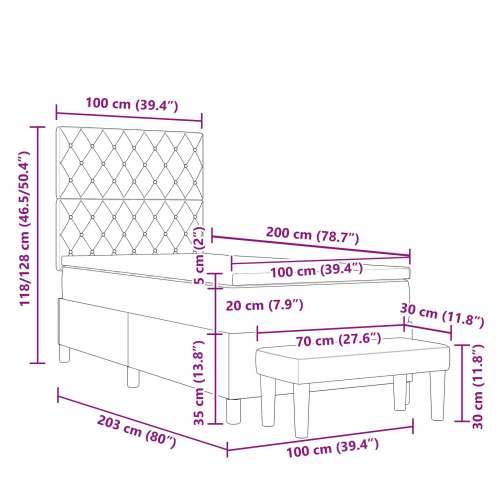 Krevet s Box Springom s madracem i klupom Tamnozeleni 100x200 cm Baršunasti Cijena