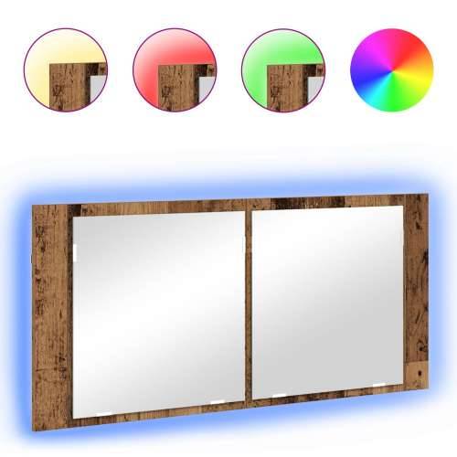 LED ogledalo ormar Staro drvo 100x12x45 cm Ugrađeno drvo Cijena
