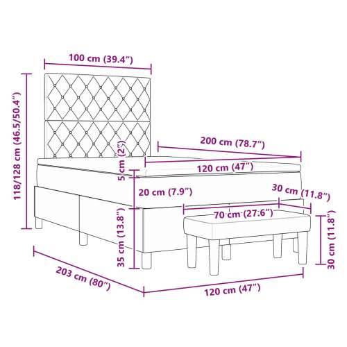 Krevet s box springom s madracem i klupom svijetlosiv 120x200 cm baršun Cijena