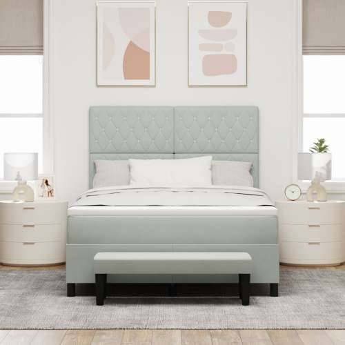 Box Spring Krevet s madracem i klupom Svjetlosiva 140x190 cm Baršun Cijena
