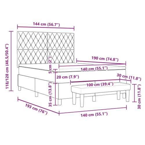 Krevet s Okvirom s Madracem i Klupicom Tamno Sivi 140x190 cm Baršun Cijena