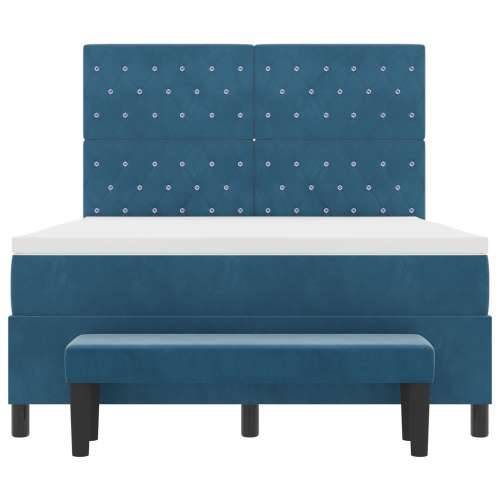 Box Spring Krevet s madracem i klupom Tamnoplavi 140x190 cm Baršun Cijena