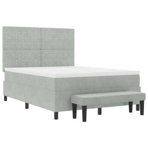 Box Spring Krevet s Madracem i Klupom Svjetlosiva 160x200 cm Baršun Cijena
