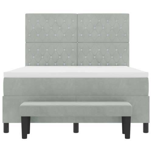 Box Spring Krevet s Madracem i Klupom Svjetlosiva 160x200 cm Baršun Cijena