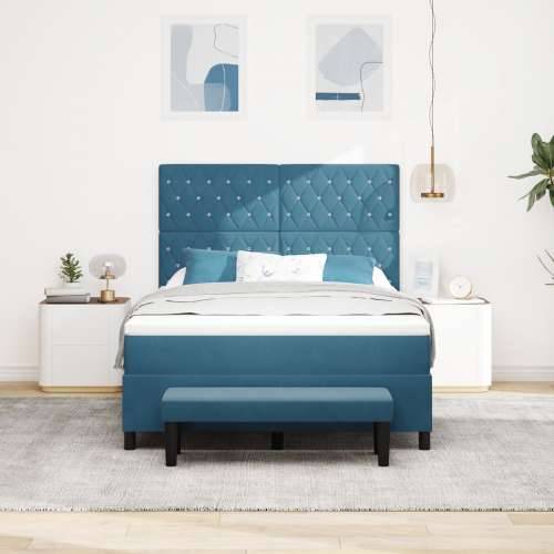 Box Spring Krevet s Madracem i Klupom Tamno Plavi 160x200 cm Baršun Cijena