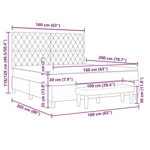 Box Spring Krevet s Madracem i Klupom Tamno Plavi 160x200 cm Baršun Cijena