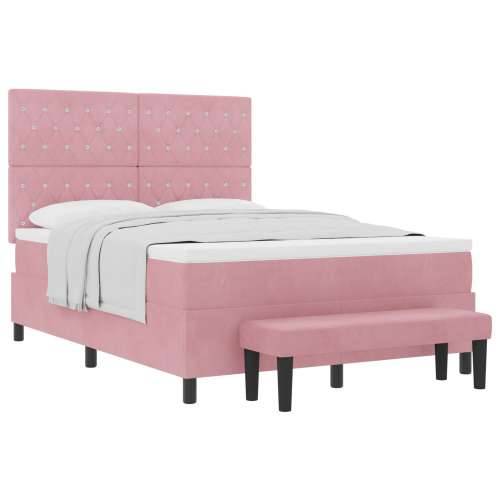 Box Spring Krevet s Madracem i Klupom Ružičasti 160x200 cm Baršun Cijena