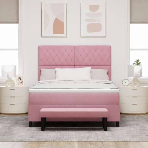 Box Spring Krevet s Madracem i Klupom Ružičasti 160x200 cm Baršun Cijena