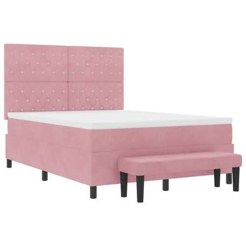 Box Spring Krevet s Madracem i Klupom Ružičasti 160x200 cm Baršun Cijena