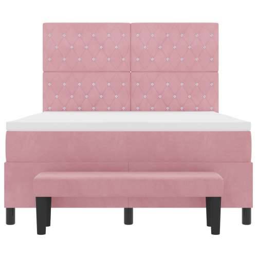 Box Spring Krevet s Madracem i Klupom Ružičasti 160x200 cm Baršun Cijena
