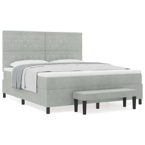 Box Spring Krevet s Madracem i Klupom Svijetlo Siva 180x200 cm Baršun Cijena