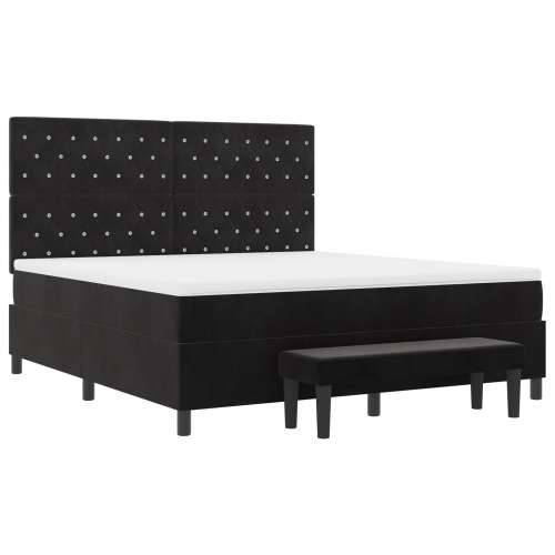 Krevet s Box Springom s Madracem i Klupom Crni 180x200 cm Baršun Cijena