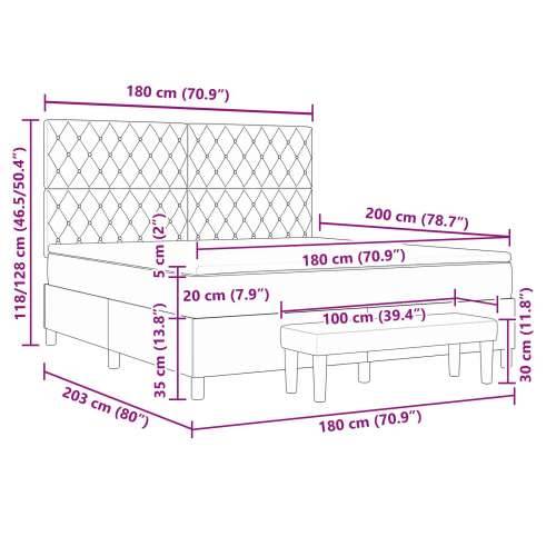 Krevet s Box Springom s Madracem i Klupom Crni 180x200 cm Baršun Cijena
