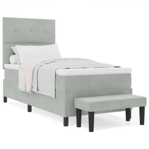Krevet s box springom s madracem i klupom svijetlo siva 90x190 cm baršun Cijena