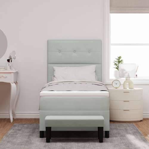 Krevet s box springom s madracem i klupom svijetlo siva 90x190 cm baršun Cijena