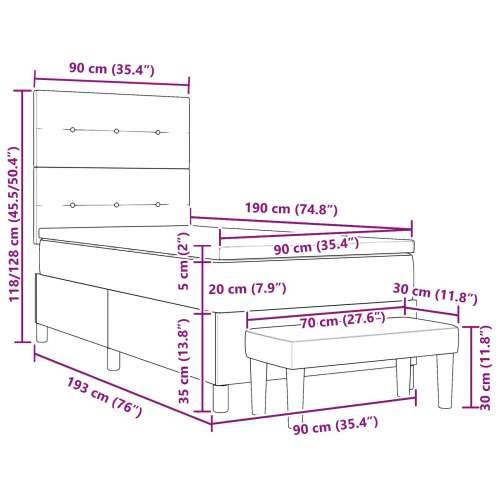 Krevet s Kutnom Oprugom s Madracem i Klupicom Crni 90x190 cm Pliš Cijena