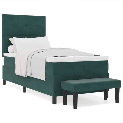 Box Spring Krevet s Madracem i Klupom Tamnozeleni 90x190 cm Baršun Cijena