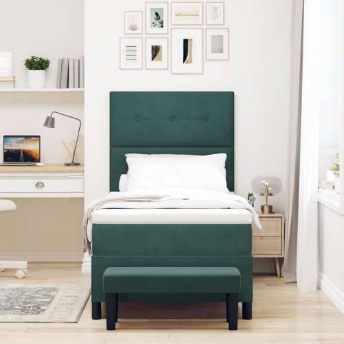 Box Spring Krevet s Madracem i Klupom Tamnozeleni 90x190 cm Baršun Cijena
