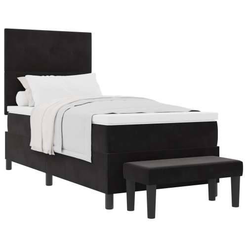 Box Spring Krevet s Madracem i Klupom Crna 90x200 cm Baršun Cijena