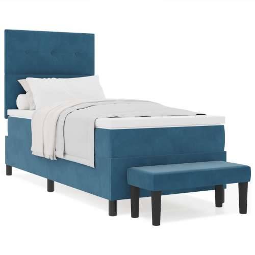 Box Spring krevet s madracem i klupicom tamnoplave boje 100x200 cm od baršuna Cijena