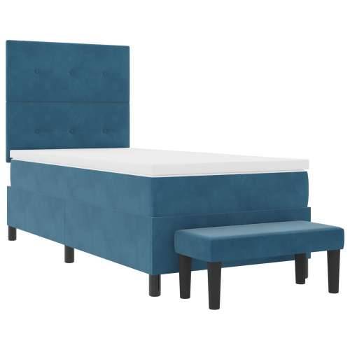 Box Spring krevet s madracem i klupicom tamnoplave boje 100x200 cm od baršuna Cijena