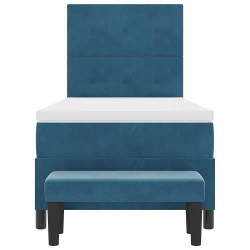 Box Spring krevet s madracem i klupicom tamnoplave boje 100x200 cm od baršuna Cijena