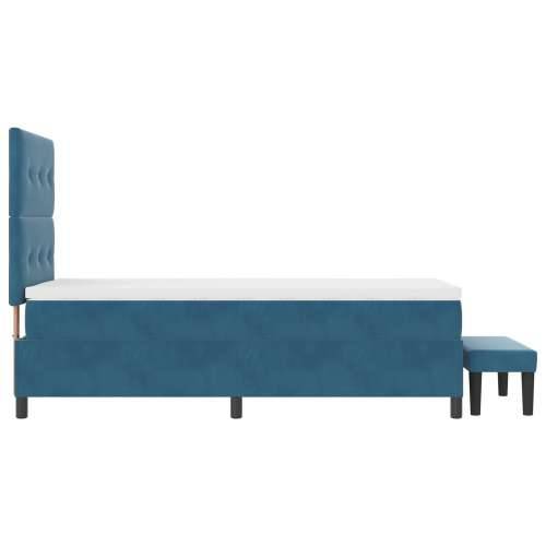 Box Spring krevet s madracem i klupicom tamnoplave boje 100x200 cm od baršuna Cijena