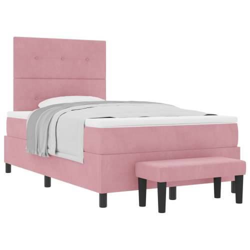 Box Spring Krevet s Madracem & Klupom Ružičasta 120x200 cm Velur Cijena