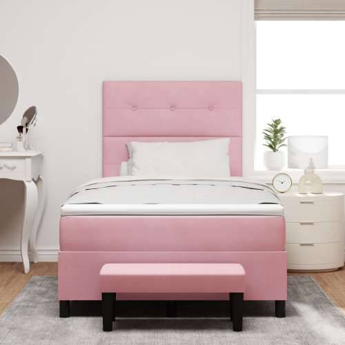 Box Spring Krevet s Madracem & Klupom Ružičasta 120x200 cm Velur Cijena