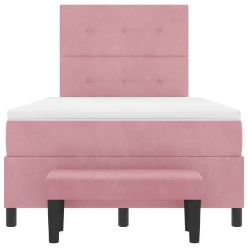 Box Spring Krevet s Madracem & Klupom Ružičasta 120x200 cm Velur Cijena